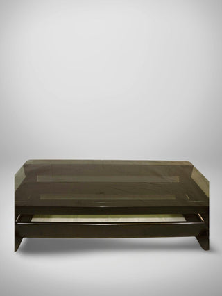 1970s Space Age coffee table with smoked glass top and black frame - Really Old Shit