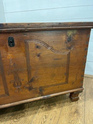 19th century hardwood carved/carved blanket chest with drawer ca 1870 - Really Old Shit