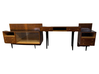 Modular desk set / vanity by Mojmir Pozar with black glass top - Really Old Shit