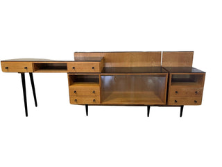 Modular desk set / vanity by Mojmir Pozar with black glass top - Really Old Shit