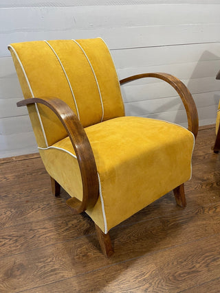 Set of 2 H-237 lounge chairs by J. Halabala - refurbished - yellow - Really Old Shit