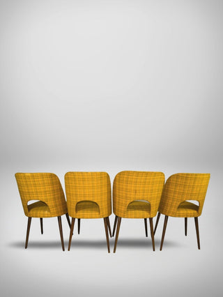Set of 4 vintage Lollipop chairs by Oswald Haerdtl. Yellow checkered upholstery. Mid century. - Really Old Shit
