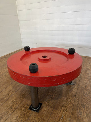 unique industrial table from negative train wheel wooden mold - Really Old Shit