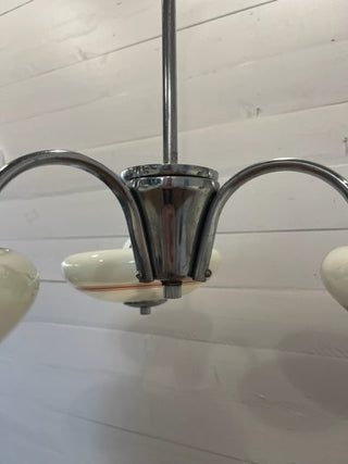 Vintage chandelier made of green milk glass and chrome - Really Old Shit