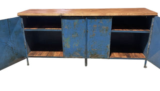 vintage industrial workbench blue with new top - Really Old Shit