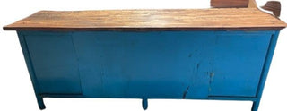 vintage industrial workbench blue with original top - Really Old Shit