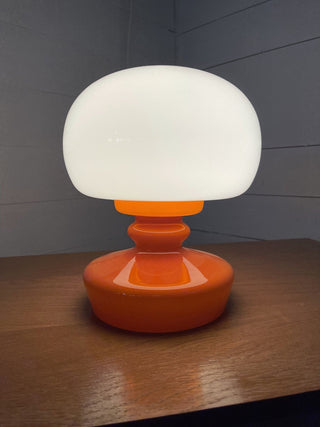 Vintage table lamp made of white and orange glass 1960 - Really Old Shit