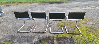 Set of 4 Bauhaus dining room chairs by Thonet black leather with chrome