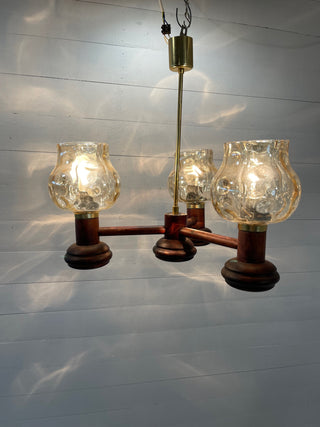 Vintage drevo humpolec chandelier Wood brass and glass. Very nice play of light
