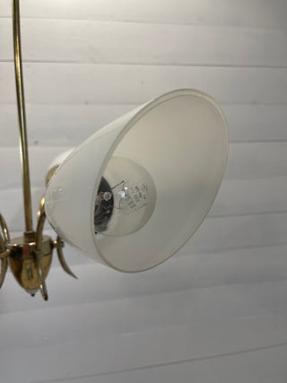 Lampe Spoutnik vintage 4 bras en laiton et abat-jour en verre de lait M0029