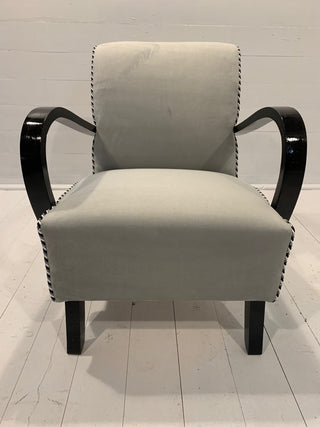 Halabala H-227 chair restored, grey with a red-white-blue trim - Really Old Shit