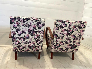 Pair of Halabala H-237 chairs restored, white with flowers - Really Old Shit