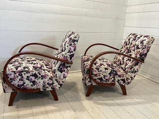 Pair of Halabala H-237 chairs restored, white with flowers - Really Old Shit