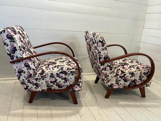 Pair of Halabala H-237 chairs restored, white with flowers - Really Old Shit