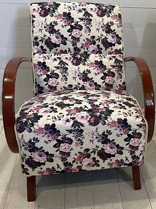 Pair of Halabala H-237 chairs restored, white with flowers - Really Old Shit