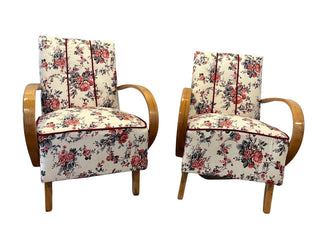 Pair of Halabala H-237 chairs restored, white with flowers - Really Old Shit