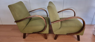 set of 2 green lounge chairs by Jindrich Halabala, model H-237 - Really Old Shit