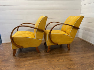 Set of 2 H-237 lounge chairs by J. Halabala - refurbished - yellow - Really Old Shit