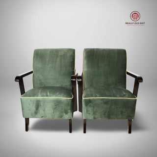 Set of 2 Halabala H-286 upholstered Green - Really Old Shit