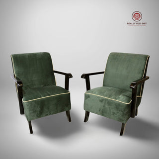 Set of 2 Halabala H-286 upholstered Green - Really Old Shit