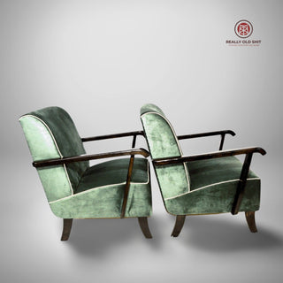 Set of 2 Halabala H-286 upholstered Green - Really Old Shit