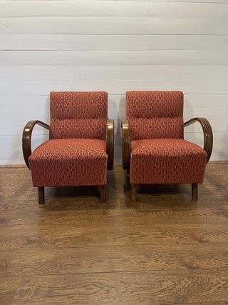 Set of 2 red relax chairs by J. Halabala for Thonet with original upholstery - Really Old Shit