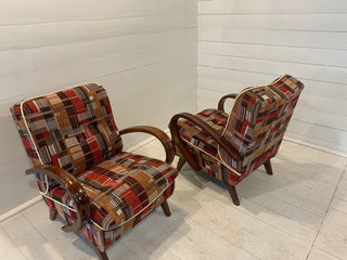 Set of 30's lounge chairs by J.Halabala H-237 upholstered red/brown - Really Old Shit