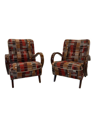 Set of 30's lounge chairs by J.Halabala H-237 upholstered red/brown - Really Old Shit