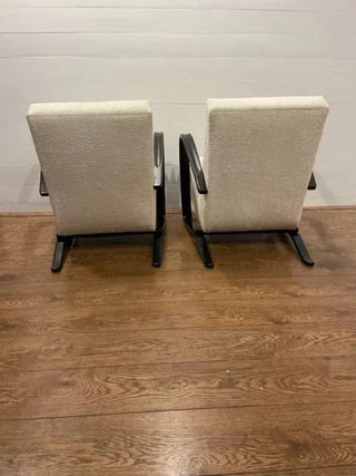 Set of unique vintage H-269 chairs by J. Halabala, refurbished in white Boucle - Really Old Shit