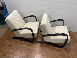 Set of unique vintage H-269 chairs by J. Halabala, refurbished in white Boucle - Really Old Shit