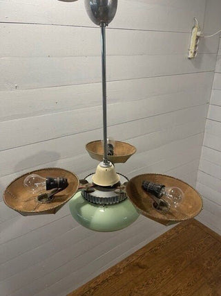Unique Sputnik lamp. Glass and iron with leather shades - Really Old Shit