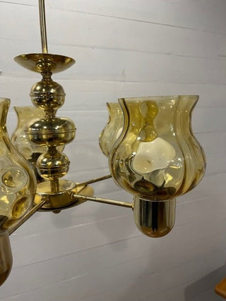Vintage chandelier brass and 5 x glass for Kamenicky Senov - Really Old Shit