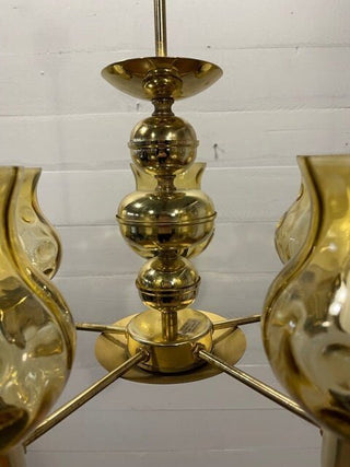 Vintage chandelier brass and 5 x glass for Kamenicky Senov - Really Old Shit