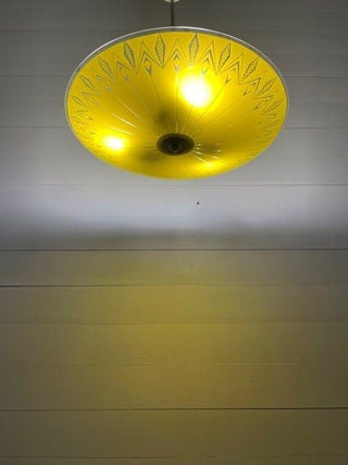 Vintage glass hanging lamp yellow Czech 1960 by Napako - Really Old Shit