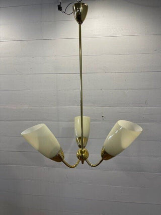 Vintage hanging lamp ArtDeco 3 arms yellow glass and brass - Really Old Shit