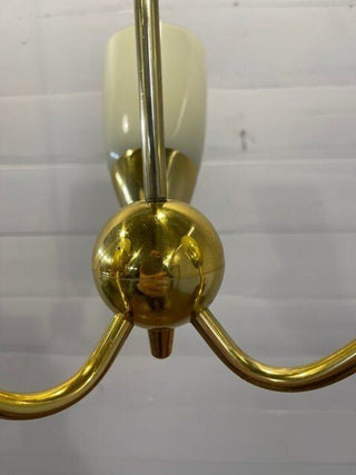 Vintage hanging lamp ArtDeco 3 arms yellow glass and brass - Really Old Shit