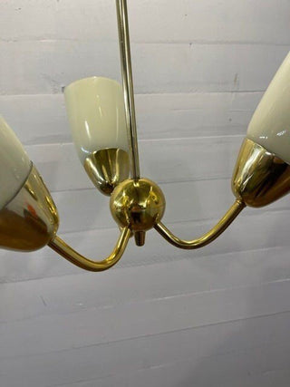 Vintage hanging lamp ArtDeco 3 arms yellow glass and brass - Really Old Shit