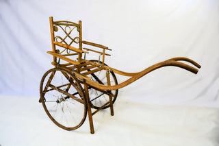 Vintage wooden pram/wheelchair with metal wheels - Really Old Shit