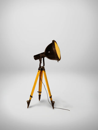 Wood and metal vintage tripod projector lamp - Really Old Shit